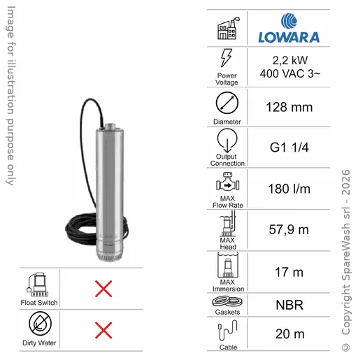 [60100566] POMPA SOMMERSA ACQUE CHIARE LOWARA 8SC6/22/5 2,2KW 400V