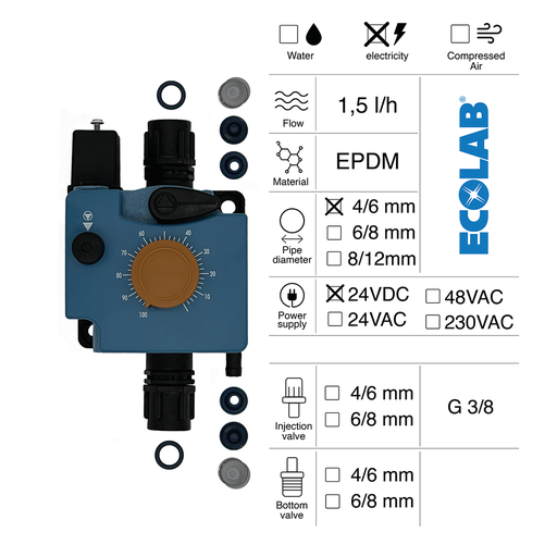 [40100760] PNEUMATIC DOSING PUMP 1,5L/H 24VDC EPDM