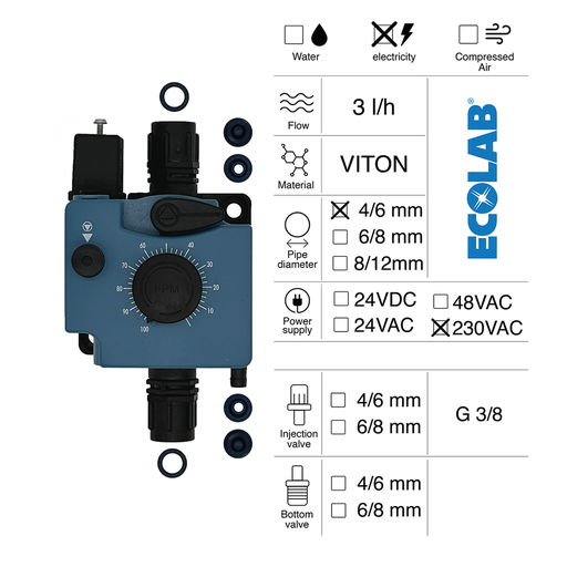 [40100807] PNEUMATIC DOSING PUMP 3L/H 230VAC VITON