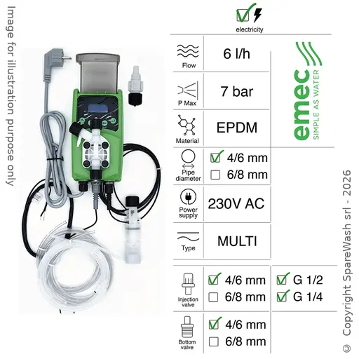 [40200187] MULTIFUNCTIONAL ELECTRIC DOSING PUMP 6L/H 7BAR 230VAC EPDM