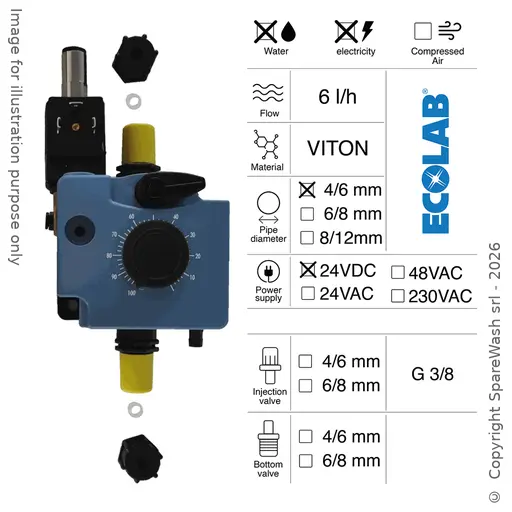 [40100814] POMPE DOSEUSE HYDRAULIQUE 6L/H 24VDC VITON