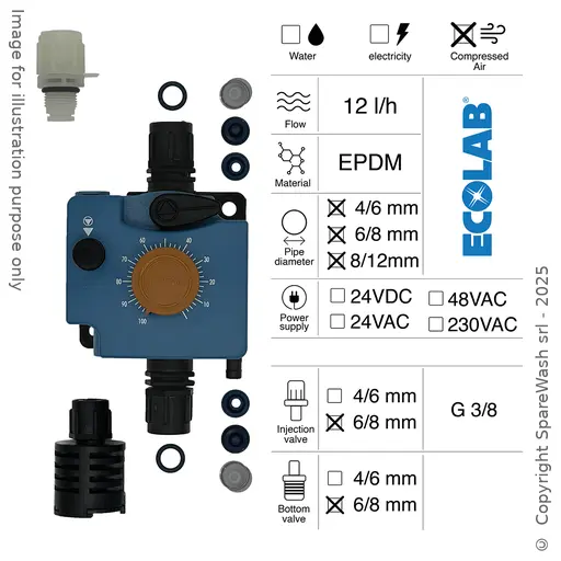 [40100166] PNEUMATIC DOSING PUMP 12L/H PNEUMATIC CONTROL EPDM + METERING VALVE 6/8 + BOTTOM VALVE 6/8