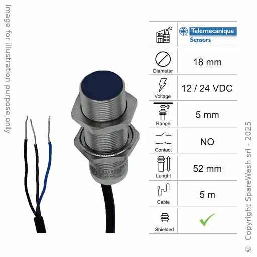 [10300268] CAPTEUR INDUCTIF D18 L52 NO - CÂBLE 5M - 5MM PNP 12/24VDC