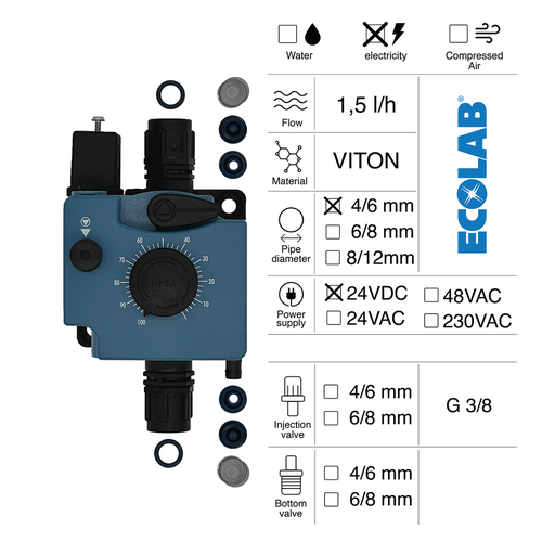 [40100326] POMPA DOSATRICE PNEUMATICA 1,5L/H 24VDC VITON