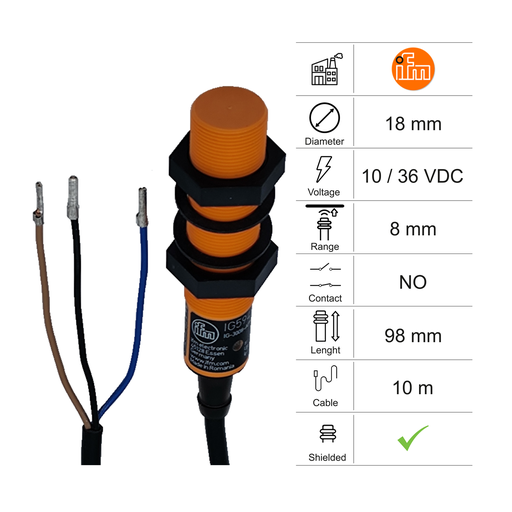 [10300275] INDUCTIVE SENSOR D18 L98 NO - CABLE 10M - 8MM PNP 10/36VDC
