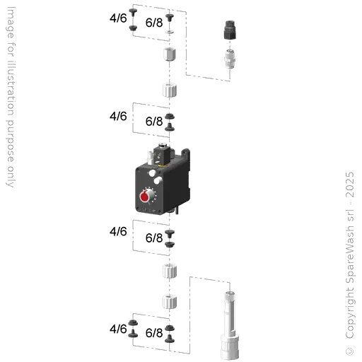 [40100517] BOMBA DOSIFICADORA NEUMÁTICA 12L/H 24VDC EPDM + VÁLVULA DE INYECCIÓN G3/8 + VÁLVULA DE PIE