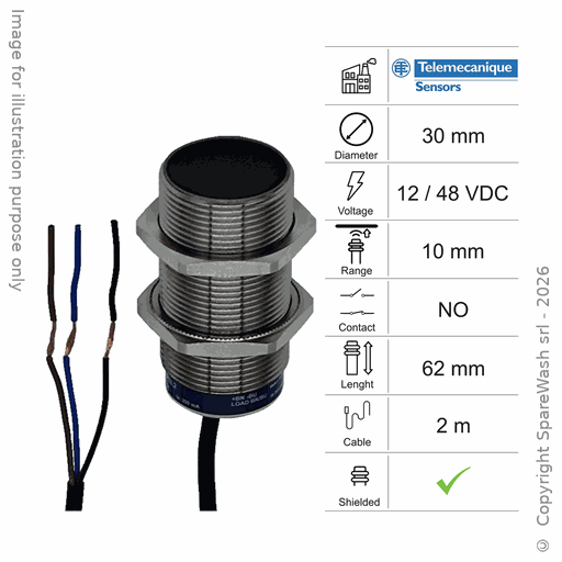 [10300305] SENSOR INDUCTIVO D30 L62 NO - CABLE 2M - 10MM PNP 12/48VDC