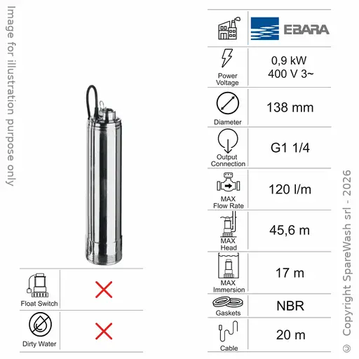 [60100702] POMPE SUBMERSIBLE POUR EAU CLAIRE EBARA IDROGO 80/12 0,9KW 400V