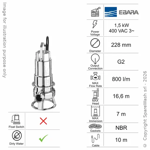 [60100719] SUBMERSIBLE WASTEWATER PUMP EBARA DW/A 200 1,5KW 400V