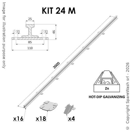 [20500184] ANTI-TILT RAILS SET W25 L24000 GALVANIZED STEEL
