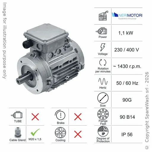 [10100806] MOTEUR 1,1KW 90G B14 4P 230-400V 50-60HZ IP56 SV