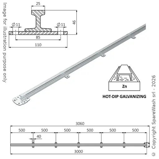 [20500160] ANTI-TILT RAIL W25 L3000 GALVANIZED STEEL