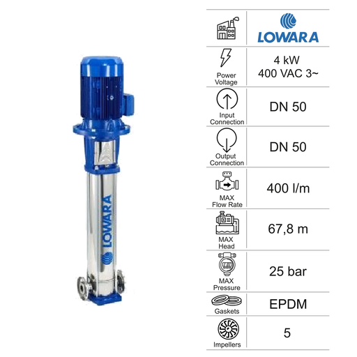 [60100733] POMPA CENTRIFUGA MULTISTADIO VERTICALE LOWARA 15SV05F 4KW 400V