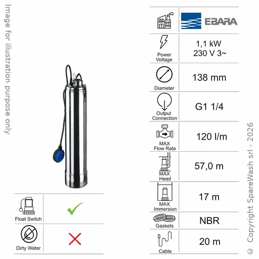 [60100764] BOMBA SUMERGIBLE DE AGUAS CLARAS EBARA IDROGO M80/15A 1,1KW 230V