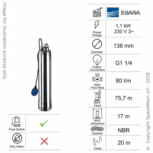 [60100788] POMPA SOMMERSA ACQUE CHIARE EBARA IDROGO M40/15A 1,1KW 230V
