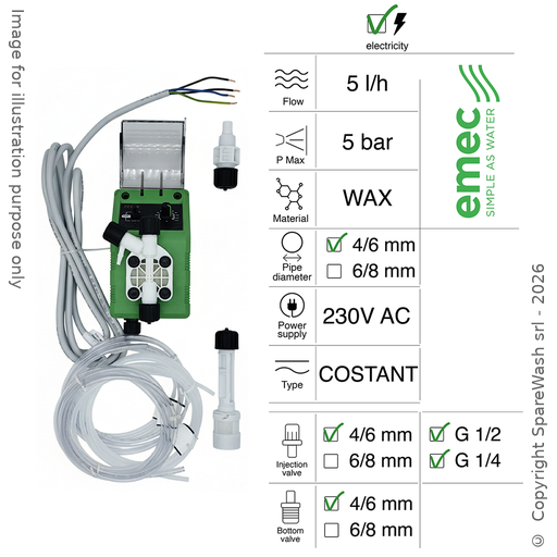 [40200071] ELECTRIC DOSING PUMP 5L/H 5BAR 230VAC WAX