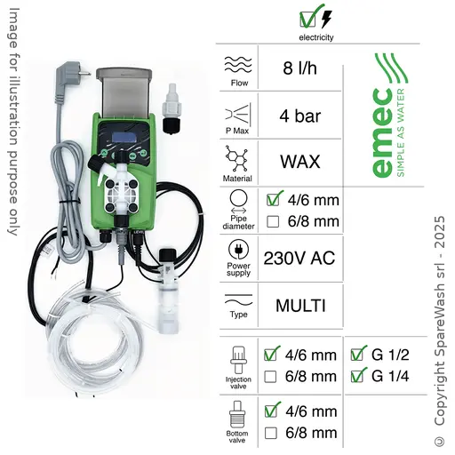 [40200118] POMPE DOSEUSE ELECTRIQUE MULTIFONCTIONS 8L/H 4BAR 230VAC WAX