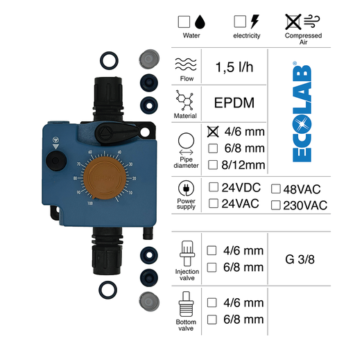 [40300016] BOMBA DOSIFICADORA NEUMÁTICA 1,5L/H CONTROL NEUMÁTICO EPDM