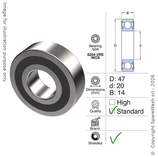 [21000157] ROULEMENT 6204 2RS ACIER INOXYDABLE