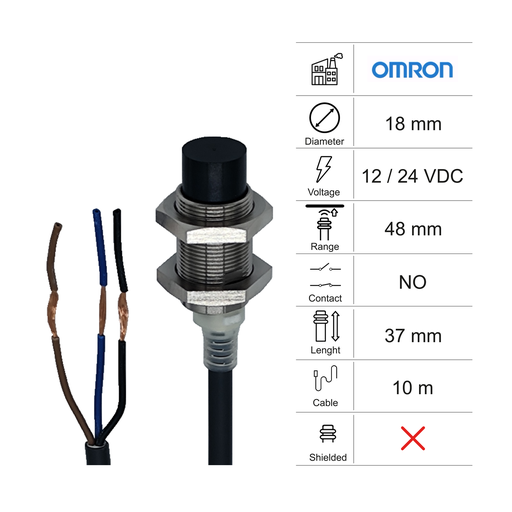 [10300145] SENSORE INDUTTIVO D18 L37 PF NO - CAVO 10M - 48MM PNP 12/24VDC