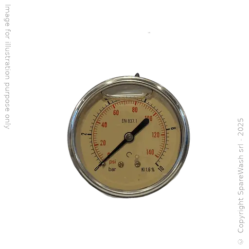 [70700046] PRESSURE GAUGE WITH GLYCERINE D63 0-10BAR BACK MOUNT G1/4